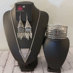 Silver Textured Triangles Necklace ONLY